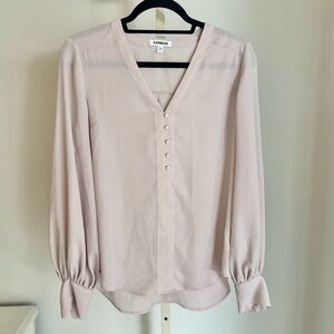 Express Button Front Blouson Sleeve Chelsea Popover Blouse in Blush, Size Small